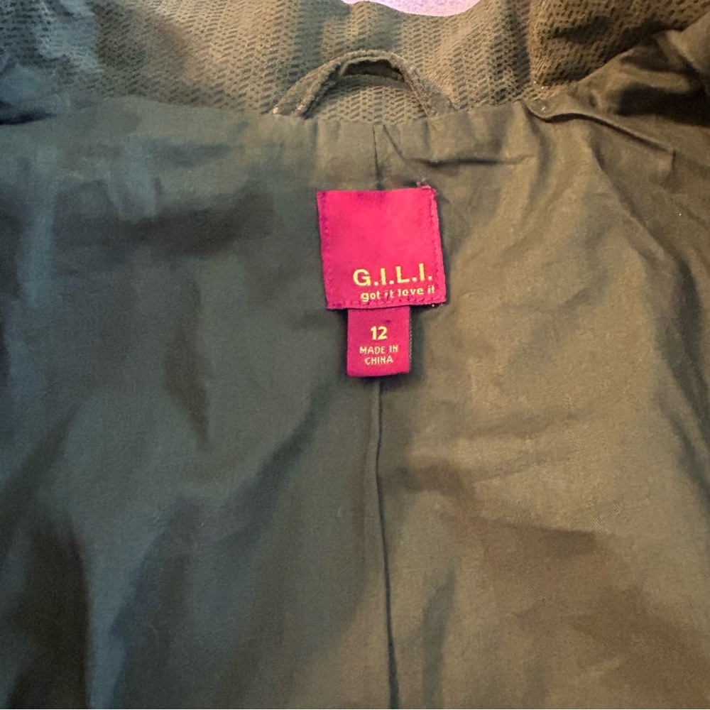 G.I.L.I open front drape cascading blazer jacket green leather size 12 fall - Picture 7 of 10